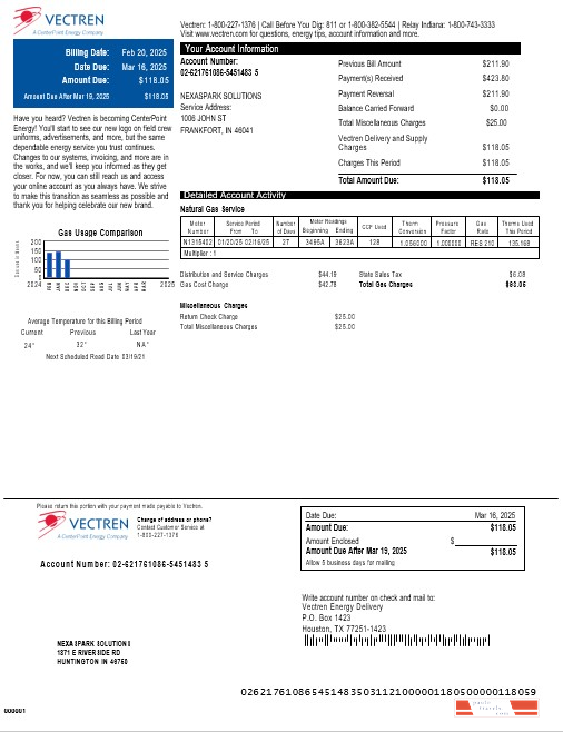 USA Vectren business utility bill download Word and PDF example PSD template
